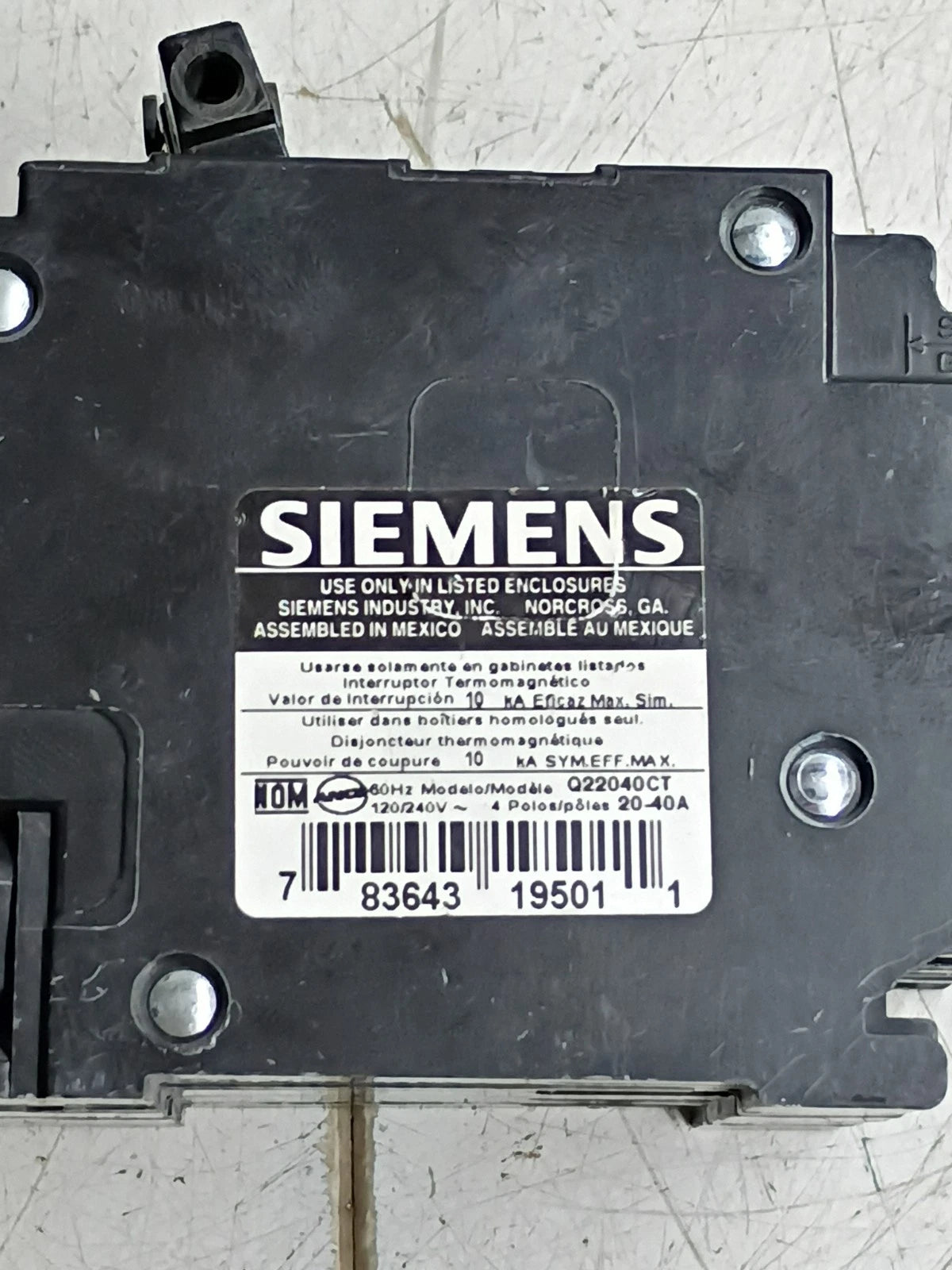 Siemens Q22040CT Quad Circuit Breaker 20A 1-Pole/40A 2-Pole/20A 1-Pole Open Box