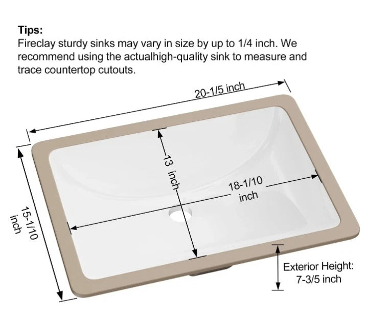 Hugsleek HUG-YS1813X 18x13 Undermount Bathroom Sink White Ceramic Rectangle Base
