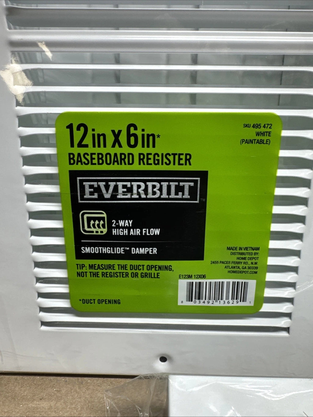 3 Pack Everbilt 12 in. x 6 in. 2-Way Steel Baseboard Register White