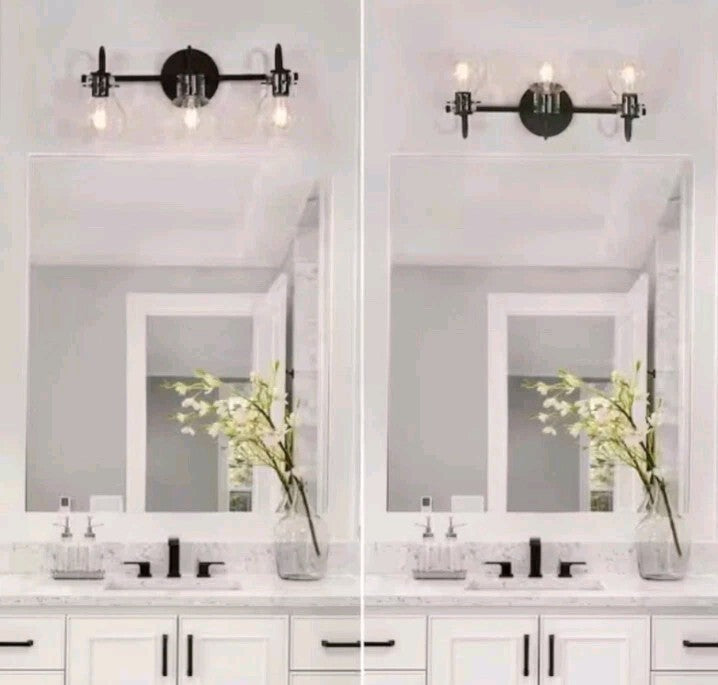 LNC A04099 3-Light 22" Black Bathroom Vanity Light Clear Globe Glass Shades OB
