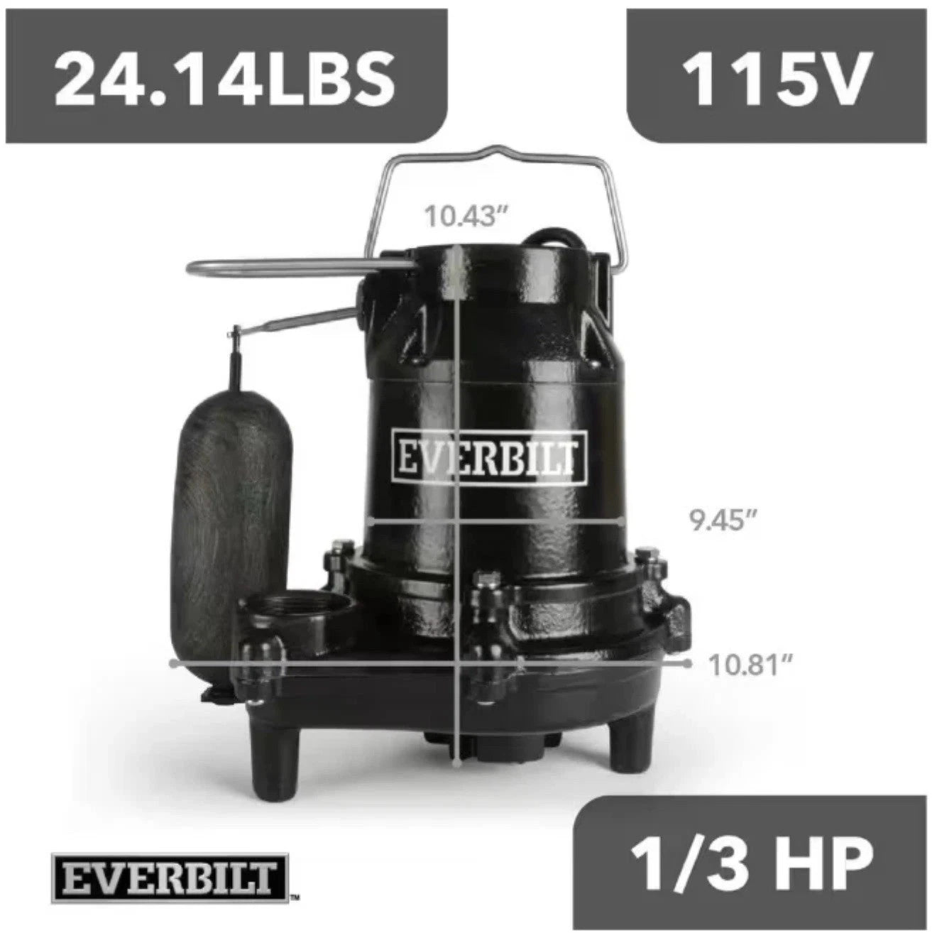 Everbilt 1/3 HP Cast Iron Submersible Sump Pump New Open Box.