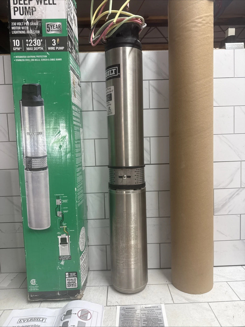 EVERBILT 3/4 HP 4" 10GPM 3 WIRE SUBMERSIBLE DEEP WELL PUMP HDSUB7-103 Open Box