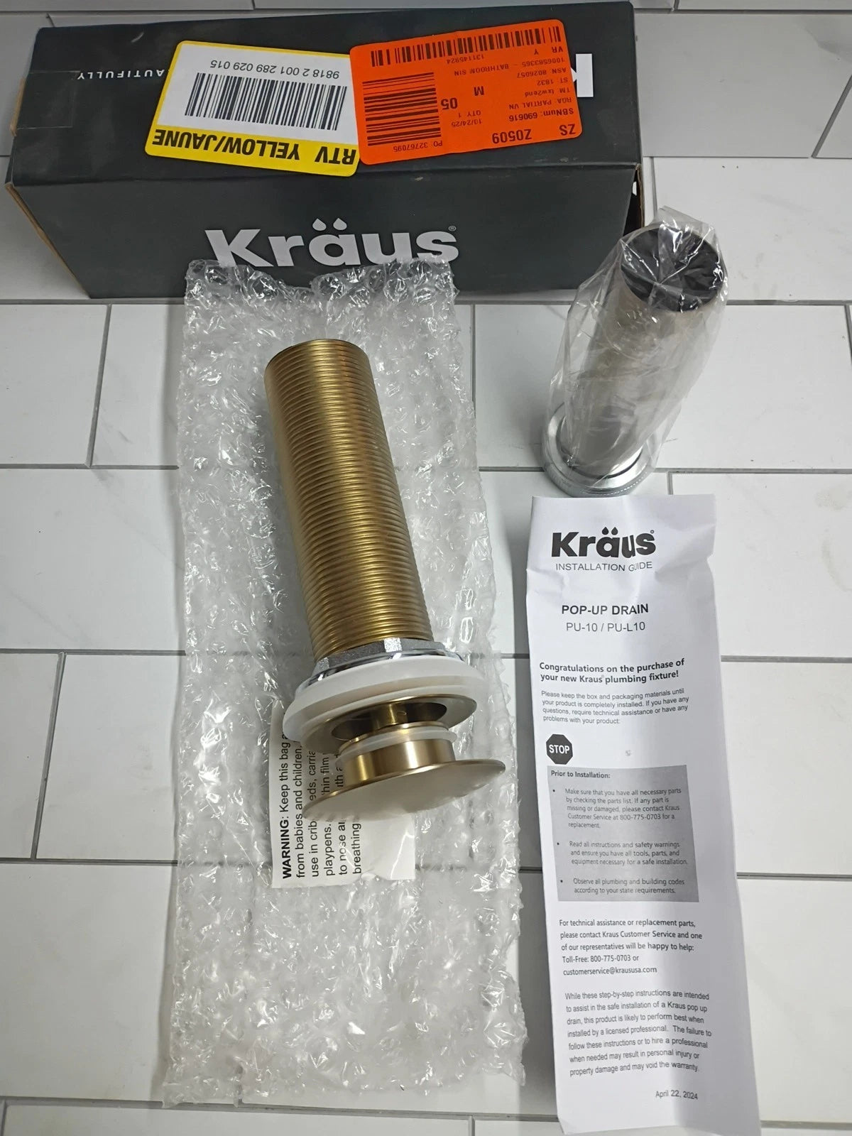 Kraus PU-L10BG Bathroom Sink Pop-Up Drain Assembly in Brushed Gold NEW Open Box