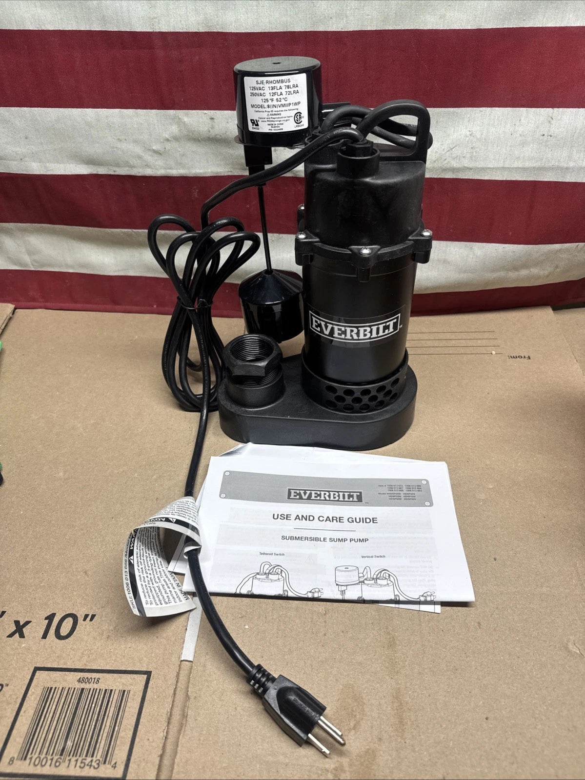 Everbilt HDSP25V 1/4 HP Aluminum Submersible Sump Pump Vertical Switch Open Box