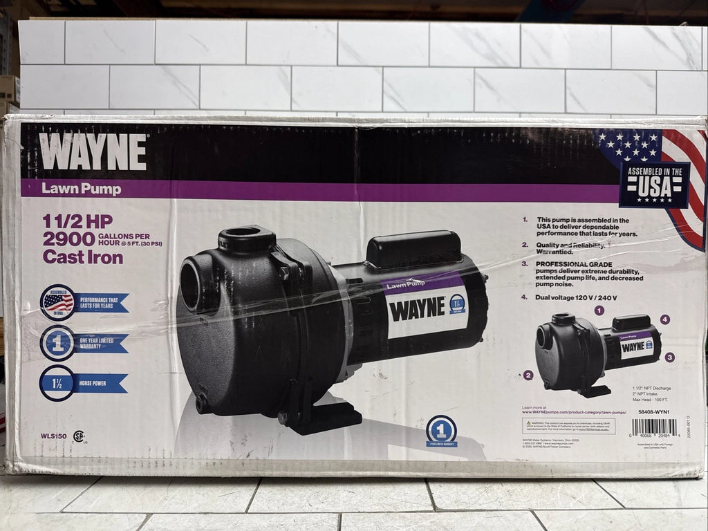 Wayne WLS150 1-1/2 HP Cast Iron Quick-Prime Lawn-irrigation Sprinkler Pump. NOB