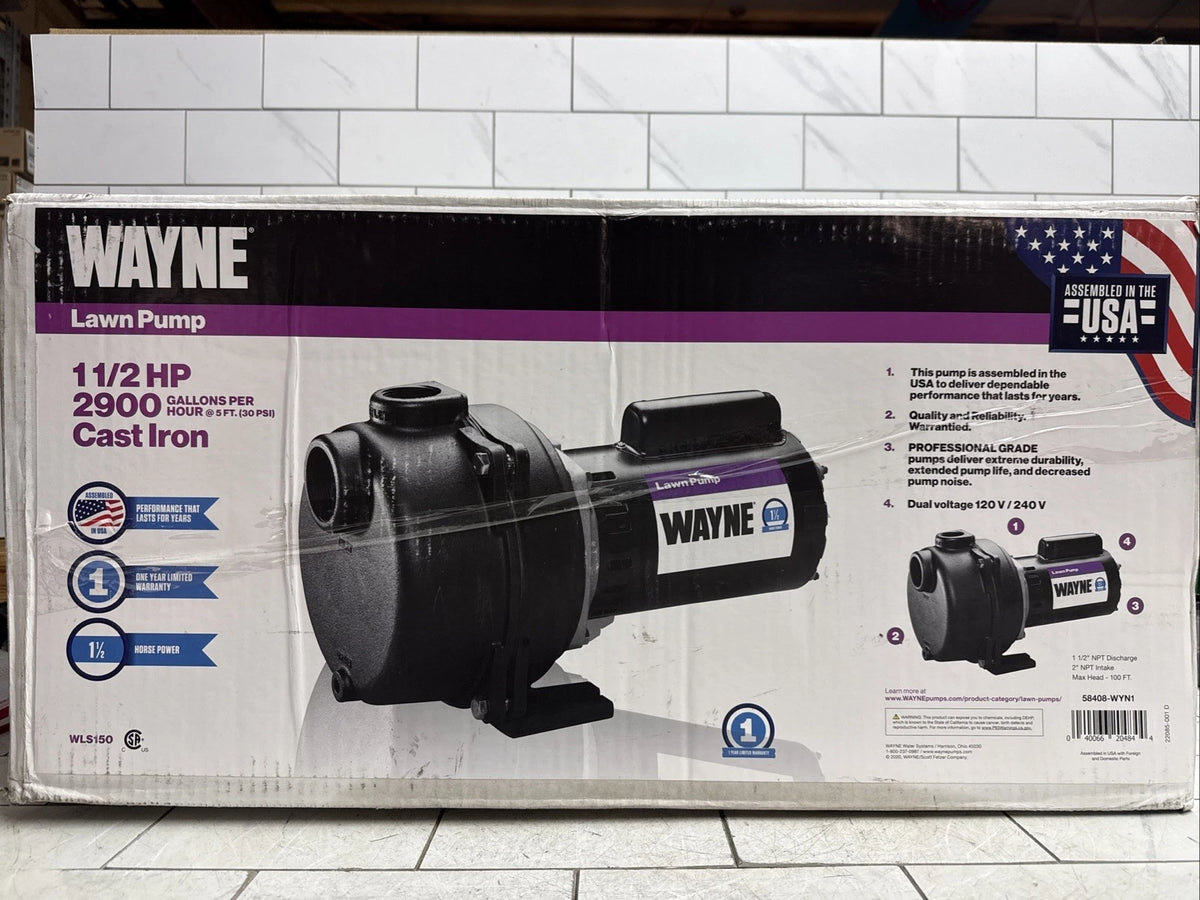 Wayne WLS150 1-1/2 HP Cast Iron Quick-Prime Lawn-irrigation Sprinkler Pump. NOB