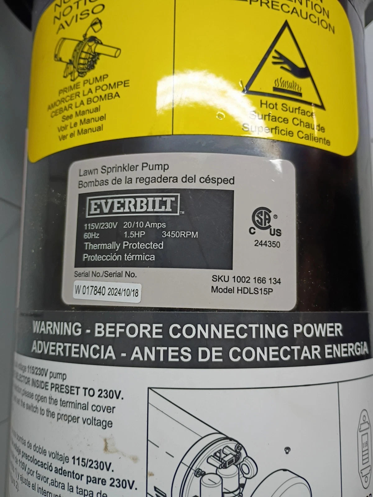 Everbilt HDLS15P Lawn Irrigation Pump Plastic 1-1/2HP FOR PARTS ONLY