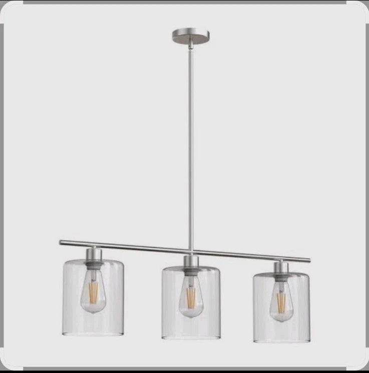 3 Light Modern Kitchen Island Pendant Light 5.5 Inch Clear Glass Brushed N