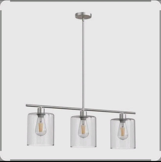 3 Light Modern Kitchen Island Pendant Light 5.5 Inch Clear Glass Brushed N