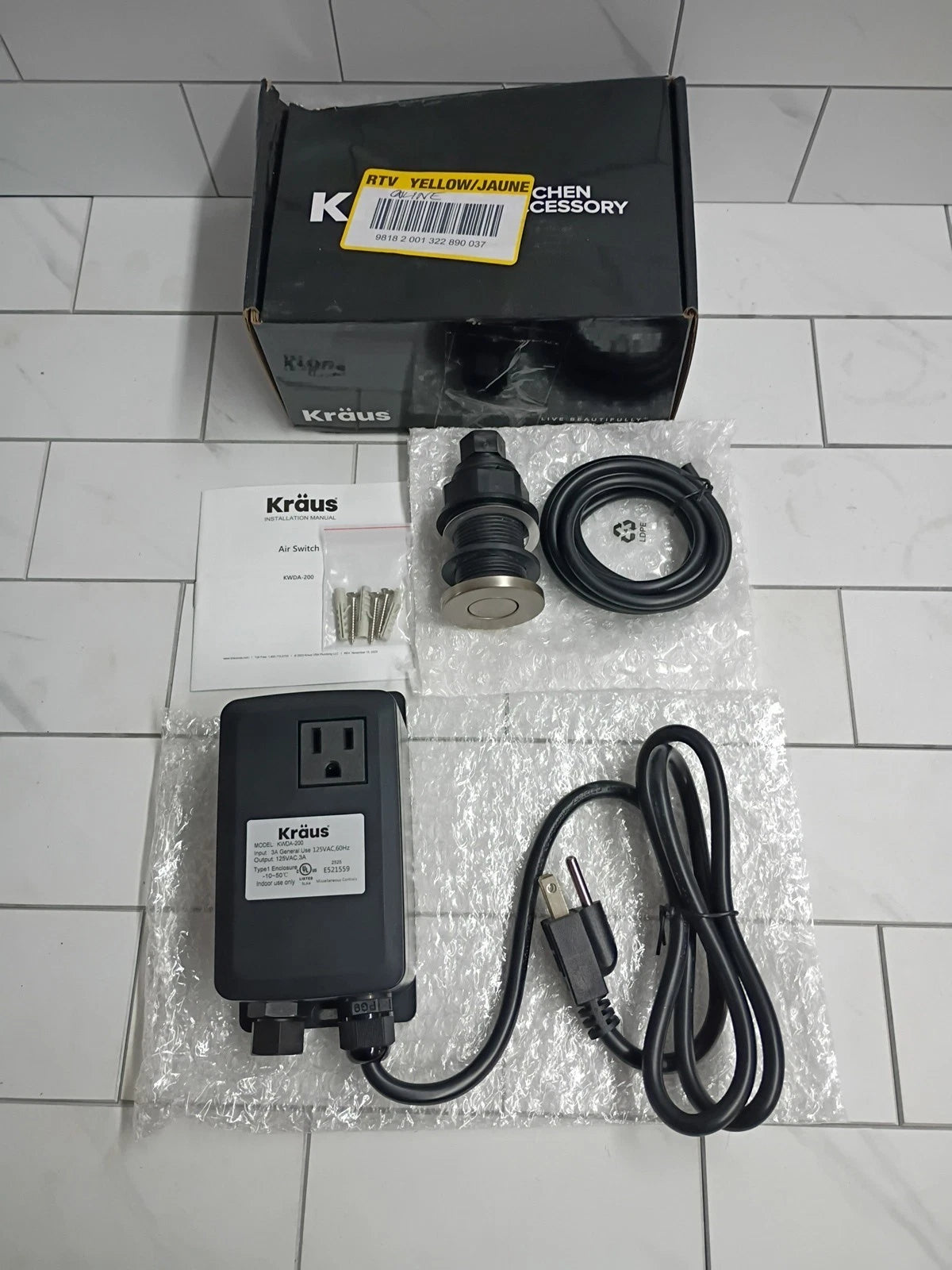 Kraus KWDA-200 Garbage Disposal Air Switch Kit - Stainless Steel New Open Box