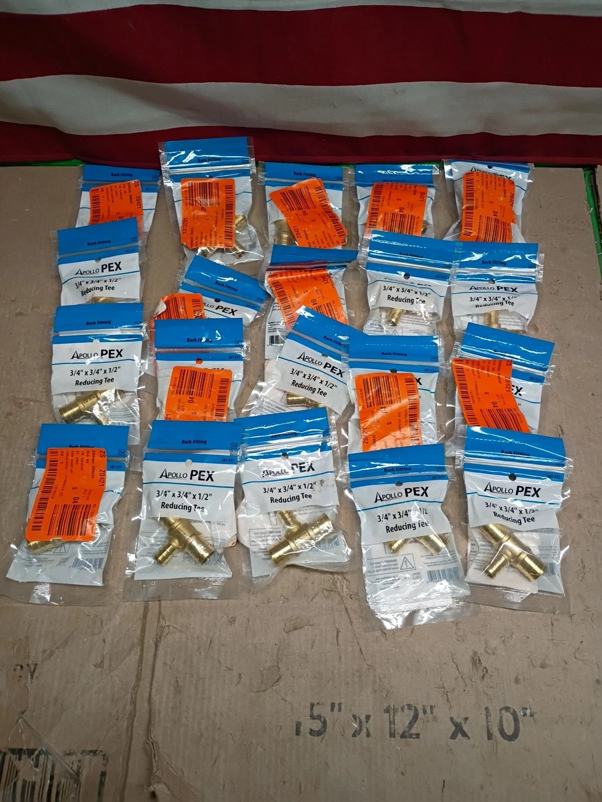 20PK Apollo Pex APXT343412 Reducing Tee 3/4" x 3/4" x 1/2" Barb Fitting, New-OB,
