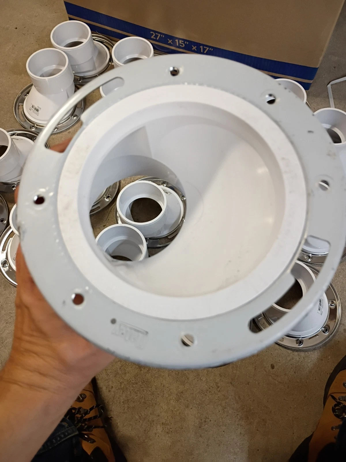 20PK Oatey 43605, 3" PVC Open Offset Toilet Flange with Stainless Steel Ring.