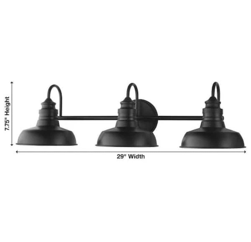 HAMPTON BAY Elmcroft 29 in. 3-Light Matte Black Vanity Light with Metal Shades