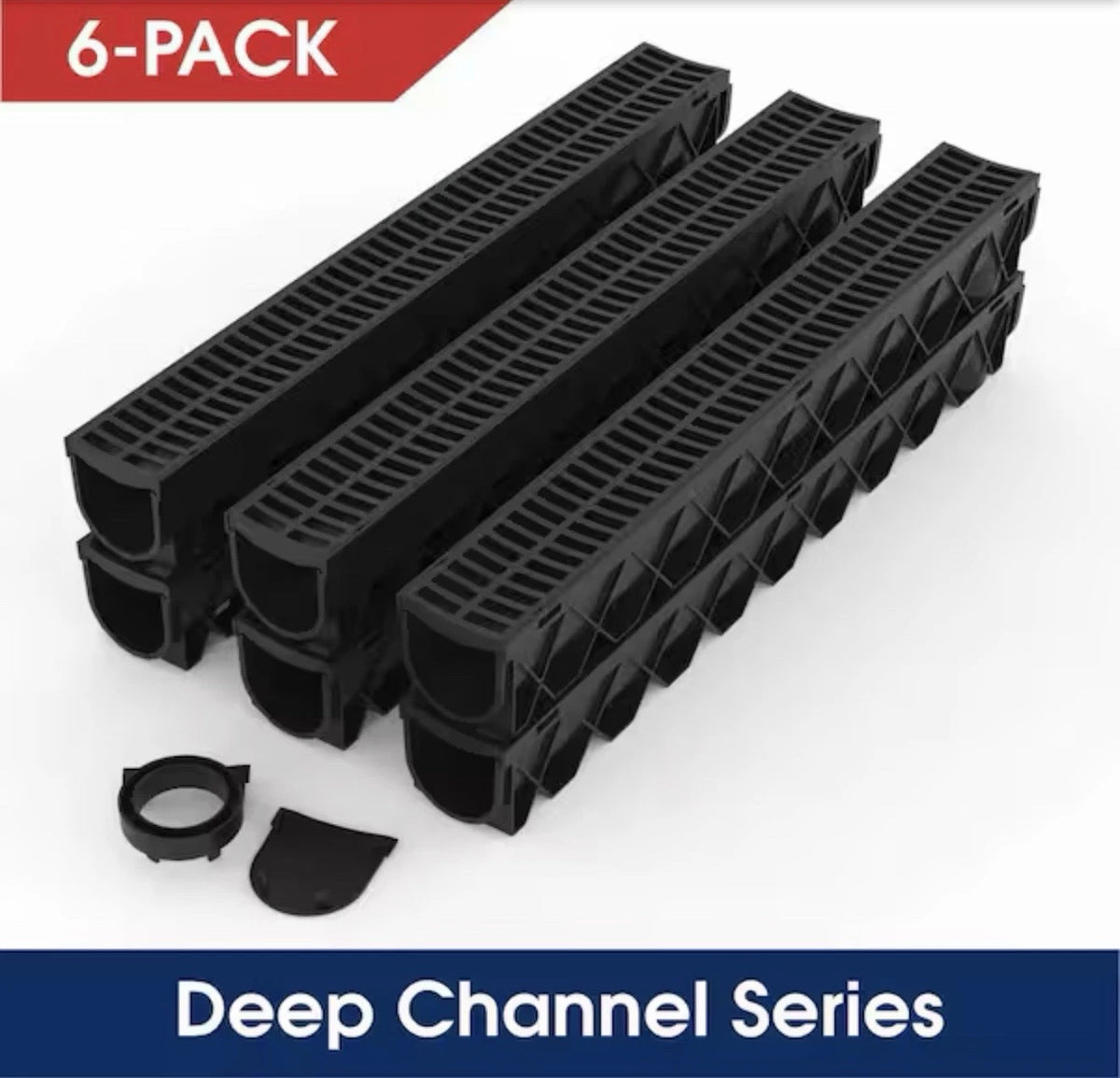 6-PACK RELN 003118 Storm Drain 5"x39.4" Channel Drain Kit w/ Black Grate