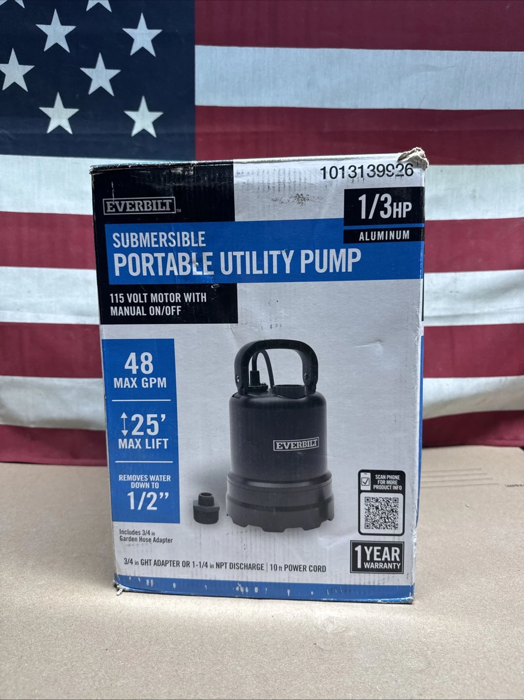 Everbilt 1/3 HP Submersible Aluminum Utility Pump Corrosion Resistant.