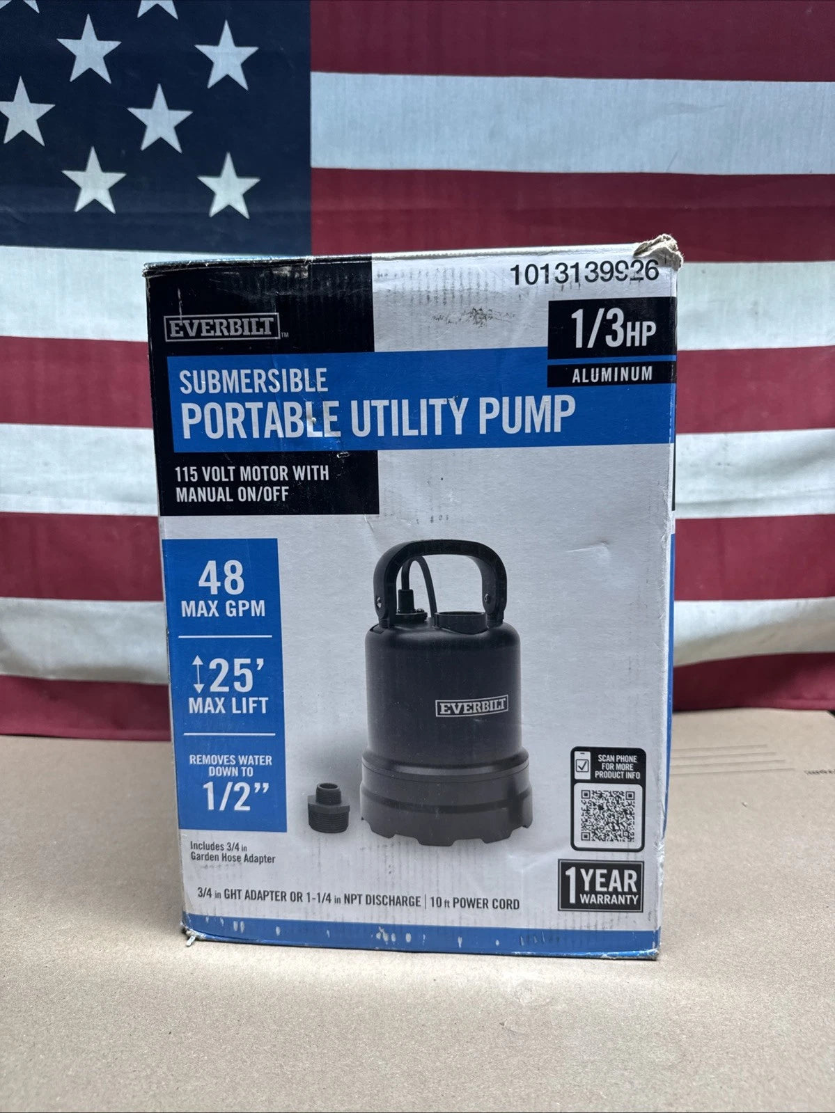 Everbilt 1/3 HP Submersible Aluminum Utility Pump Corrosion Resistant.