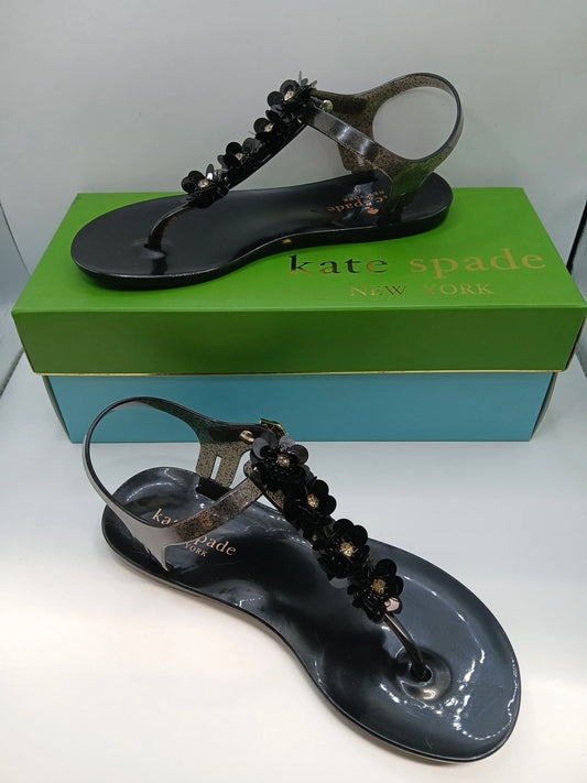Kate Spade Black Sandals Women Size 5m Thong Style With Flower Detail