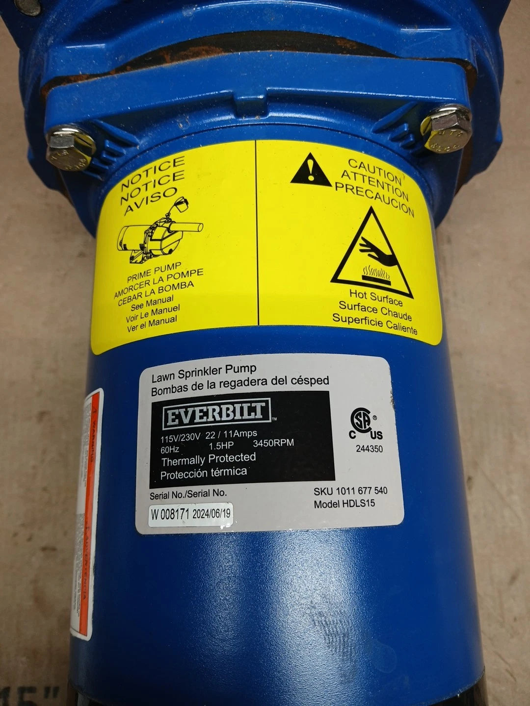 Everbilt 1-1/2 HP Cast Iron Lawn Irrigation Pump HDLS15 Used For Parts*