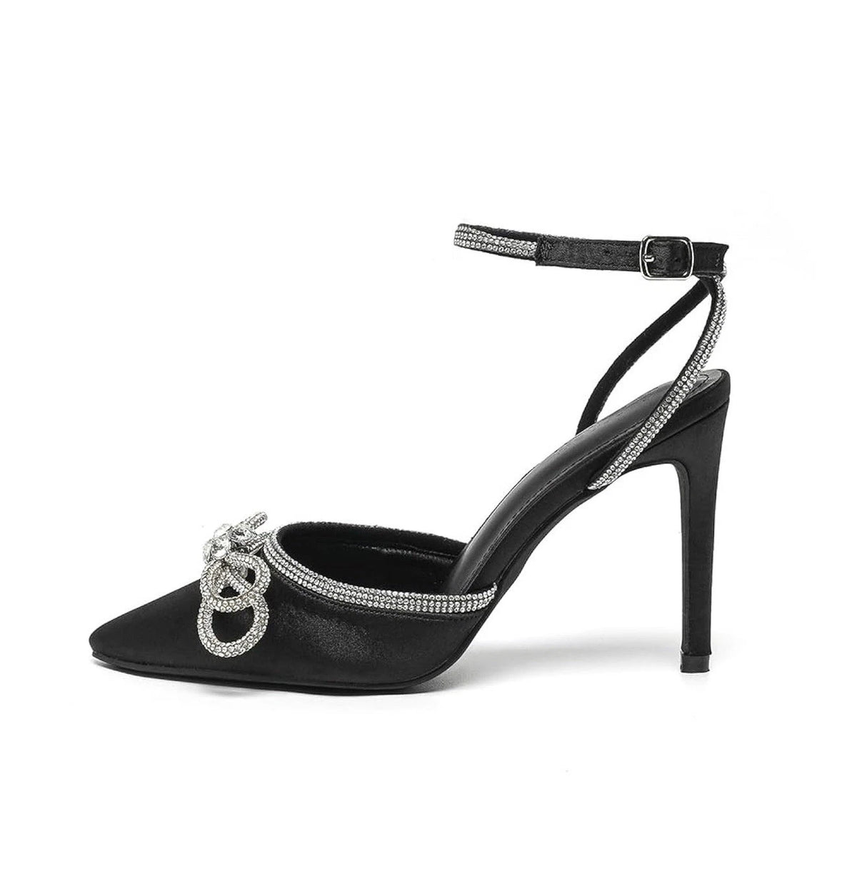 AMOJI women’s Size 6 Stiletto rhinestone high heel 4” pump ankle strap