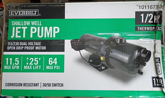 Everbilt HDSWJ5P 1/2 HP Plastic Shallow Well Jet Pump OPEN BOX