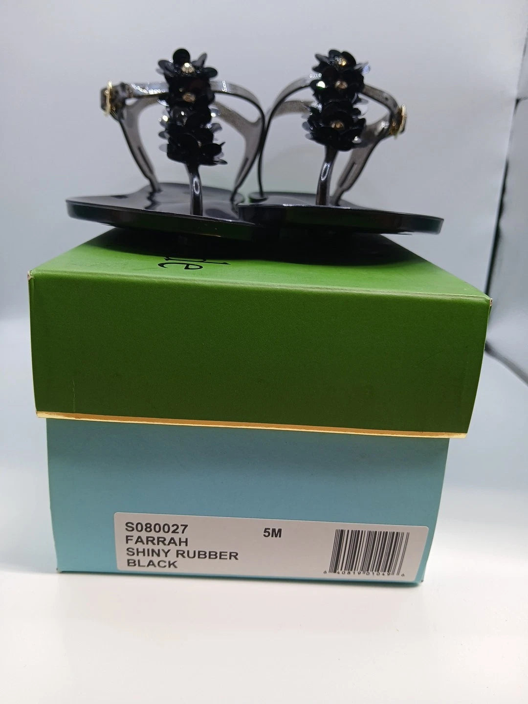 Kate Spade Black Sandals Women Size 5m Thong Style With Flower Detail