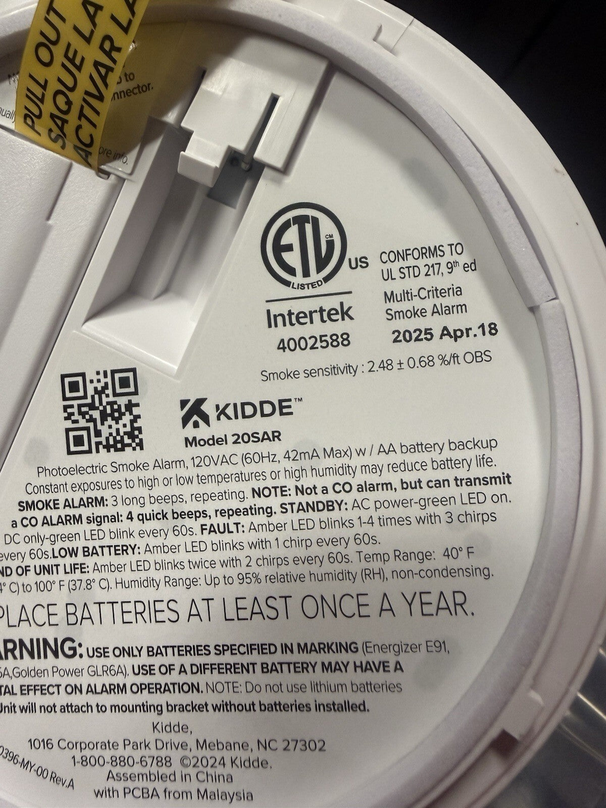 Kidde Smoke Alarm Model 20SAR Hard Wired Detector, battery, 4 Pack NEW OPEN BOX
