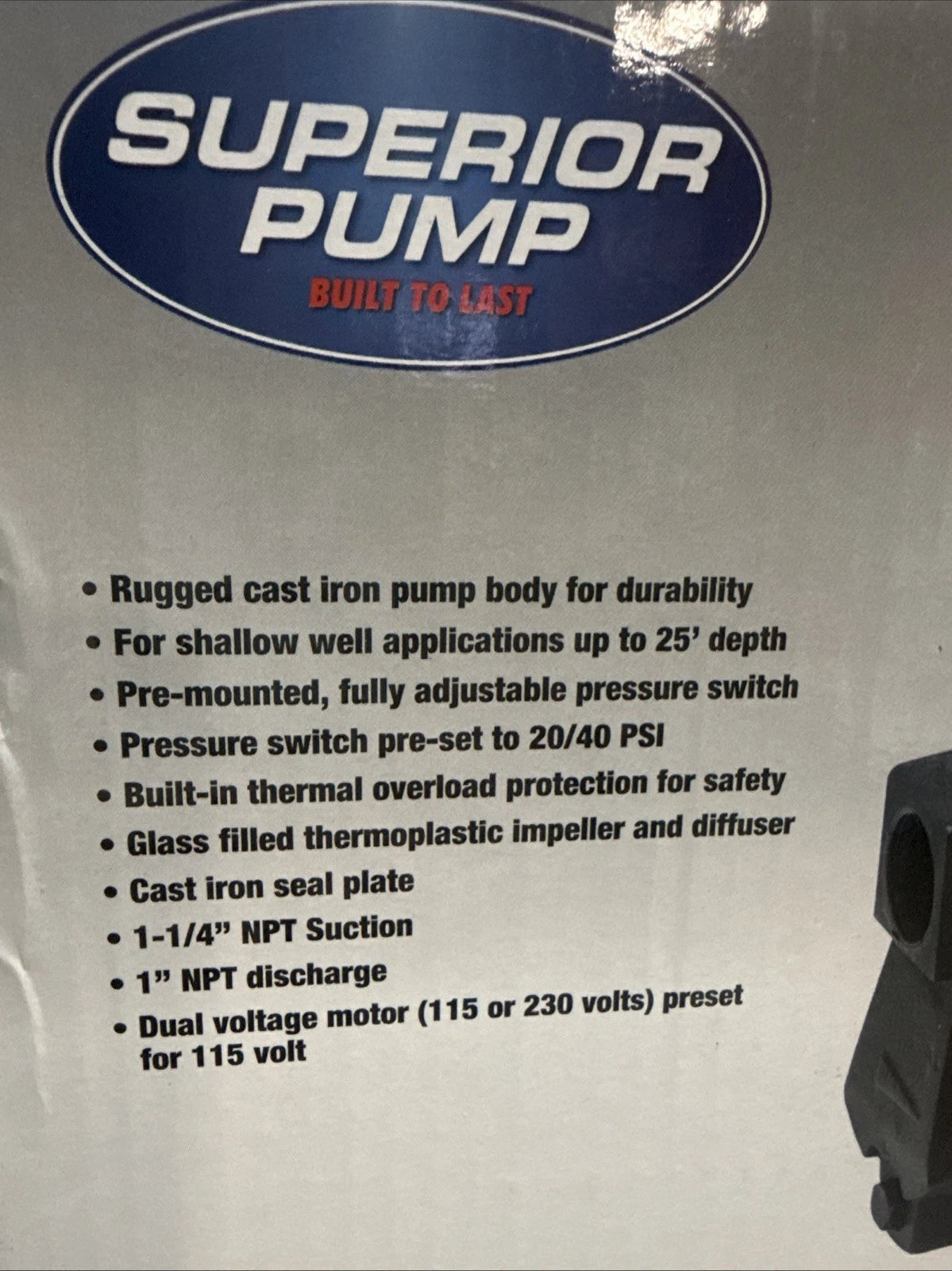 Superior Pump 94705, 3/4HP Shallow Well Jet Pump 115/230V CAST IRON OPEN BOX