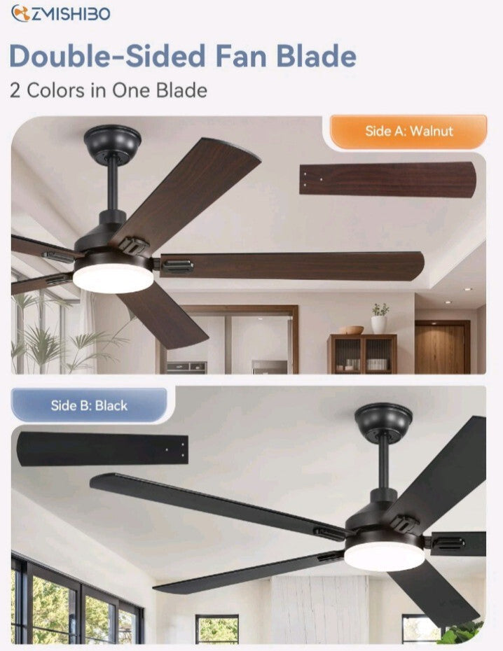 ZMISHIBO 60 Ceiling Fans with Lights Black Modern Ceiling Fan with Remote