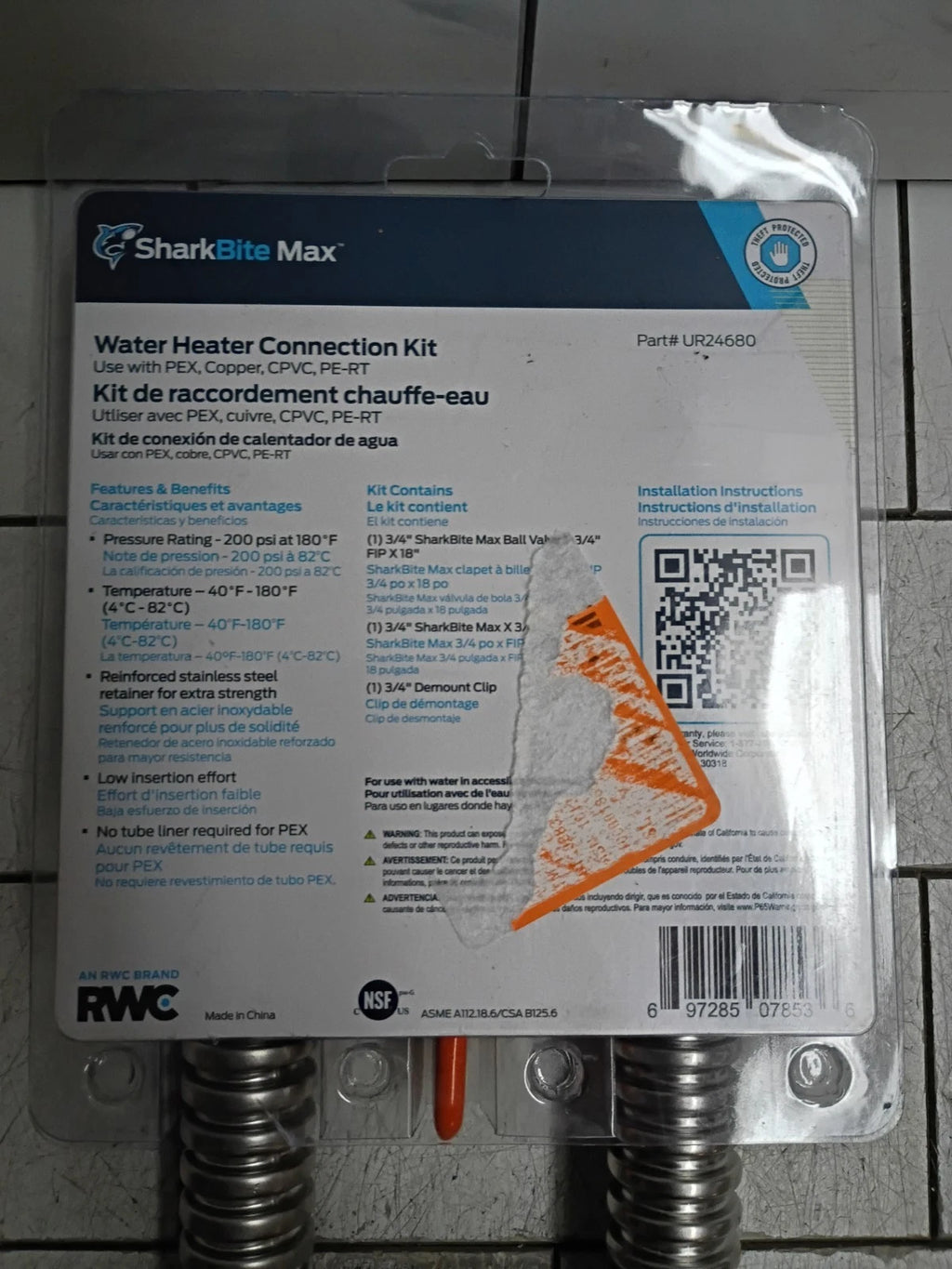 Sharkbite UR24680 Max 3/4 in. Push Connect to FIP Water Heater Connection Kit
