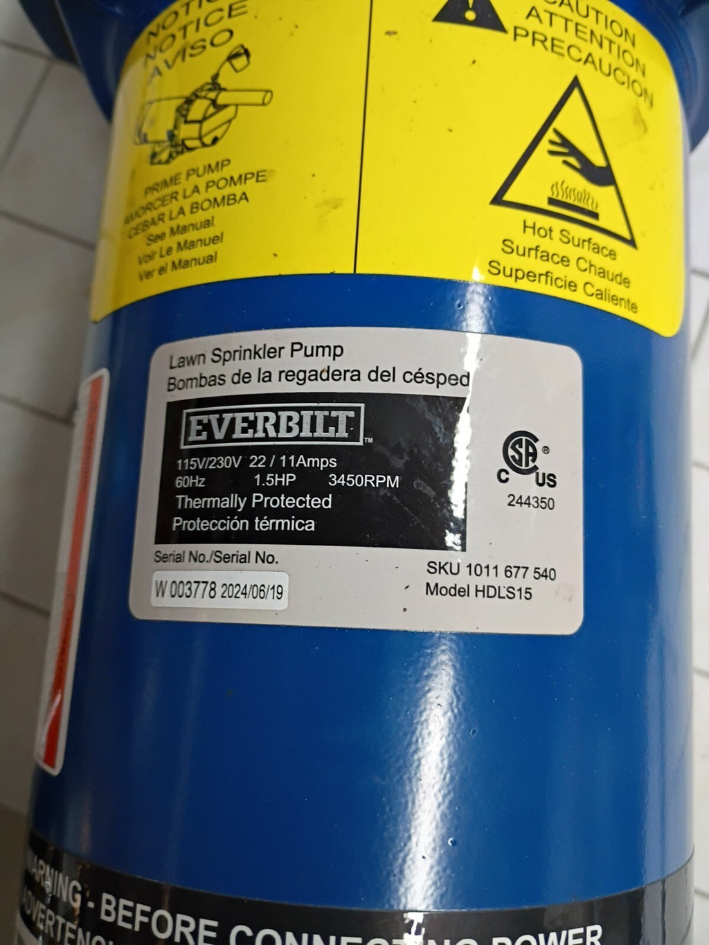 Everbilt 1-1/2 HP Cast Iron Lawn Irrigation Pump 115 /230 Dual Voltage FOR PARTS
