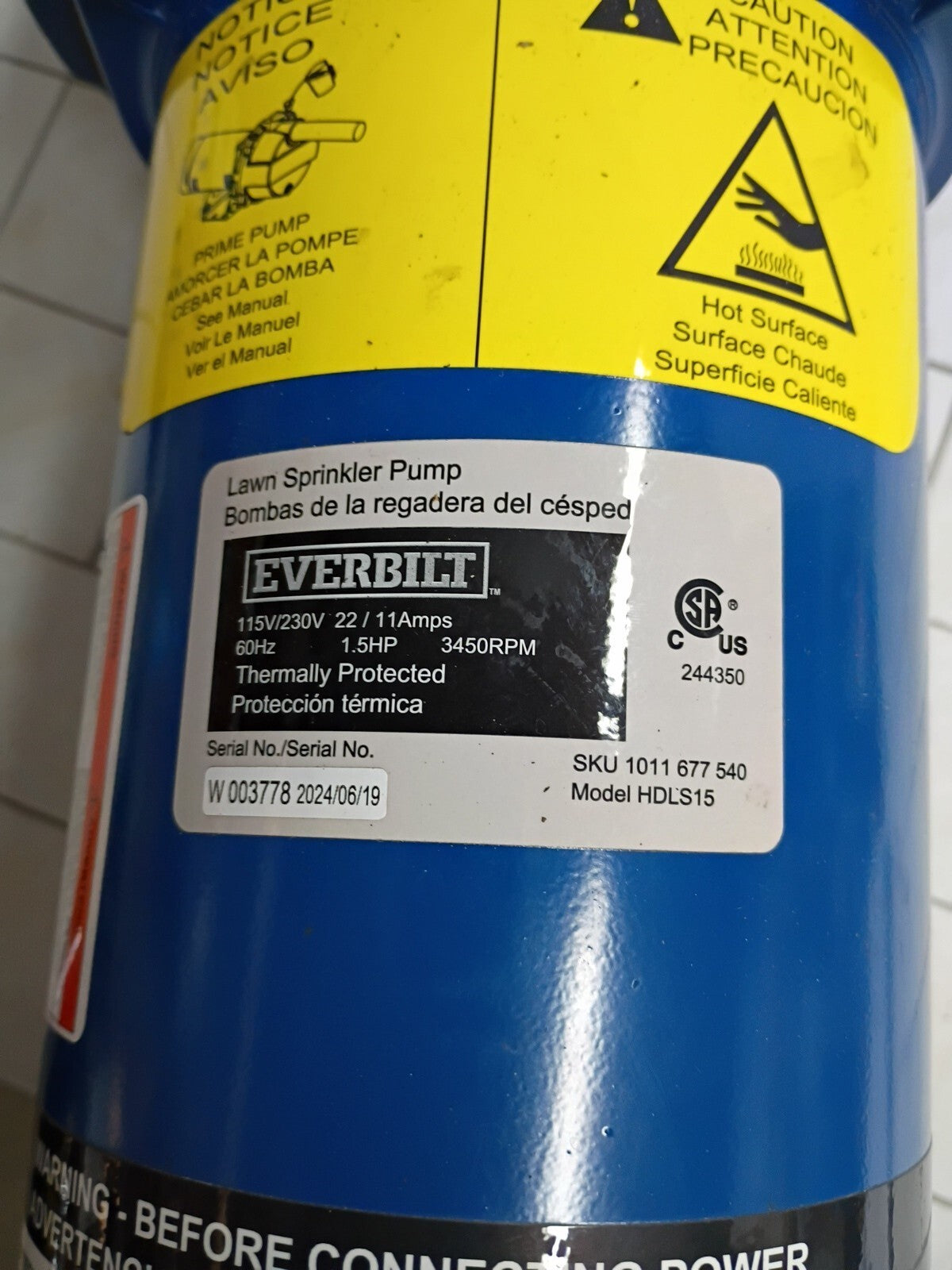 Everbilt 1-1/2 HP Cast Iron Lawn Irrigation Pump 115 /230 Dual Voltage FOR PARTS