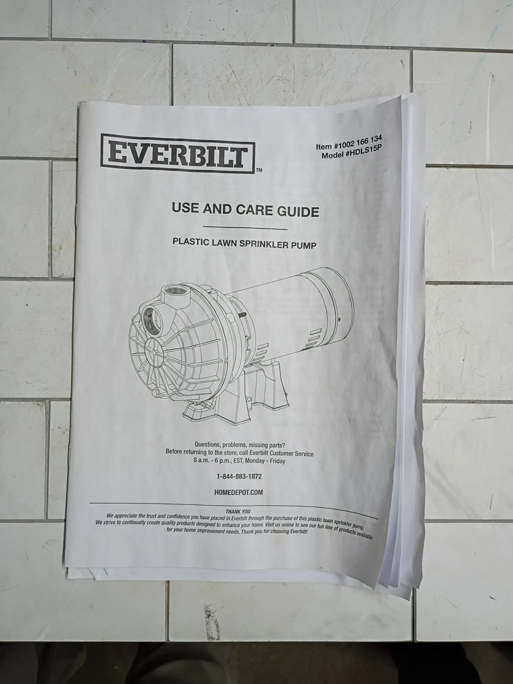 Everbilt HDLS15P Lawn Irrigation Pump Plastic 1.5HP PARTS ONLY