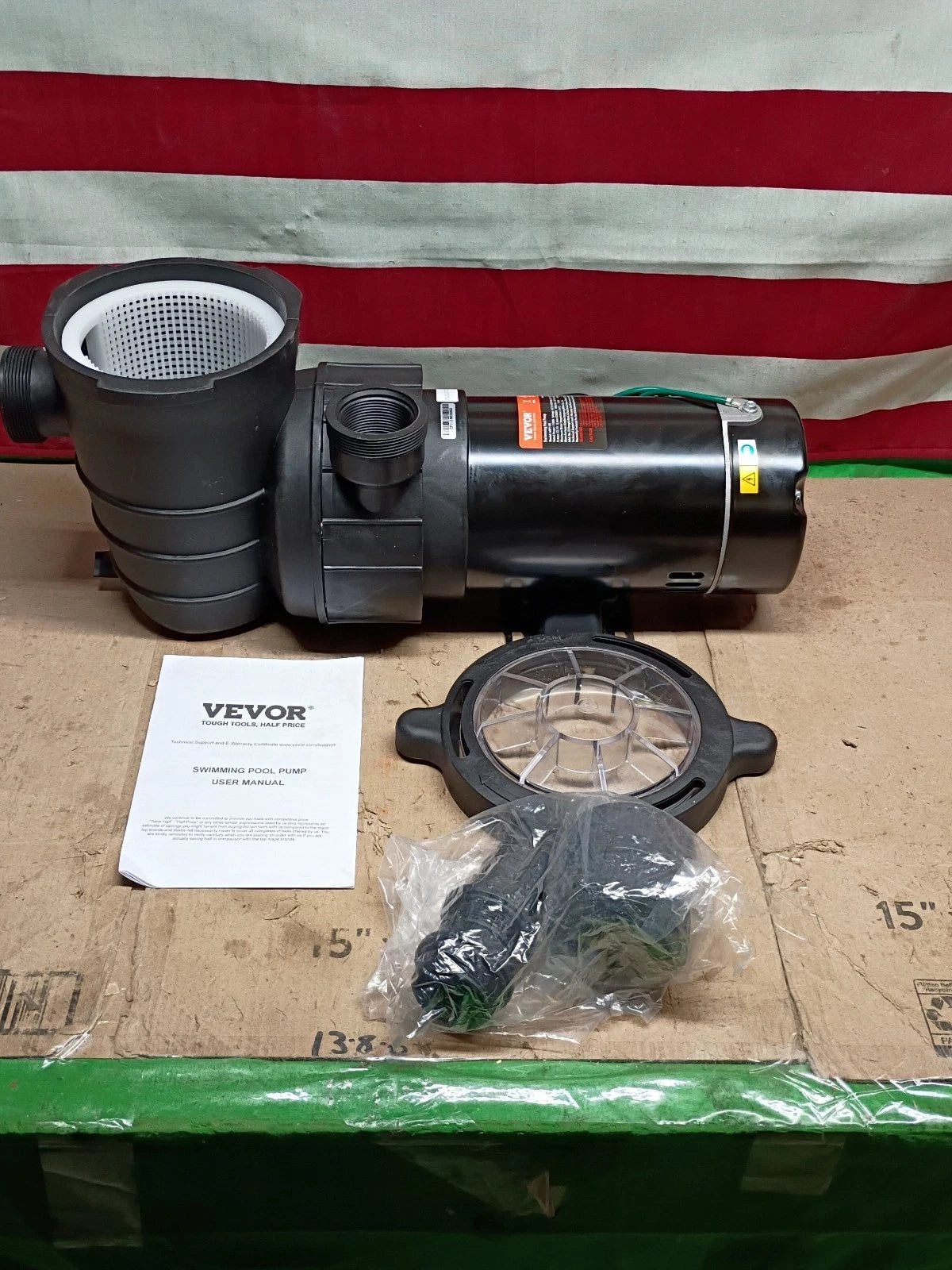 VEVOR HAP11P0, Swimming Pool Pump, 1.5 HP 115 V, 1100W Single Speed Pump, OB,
