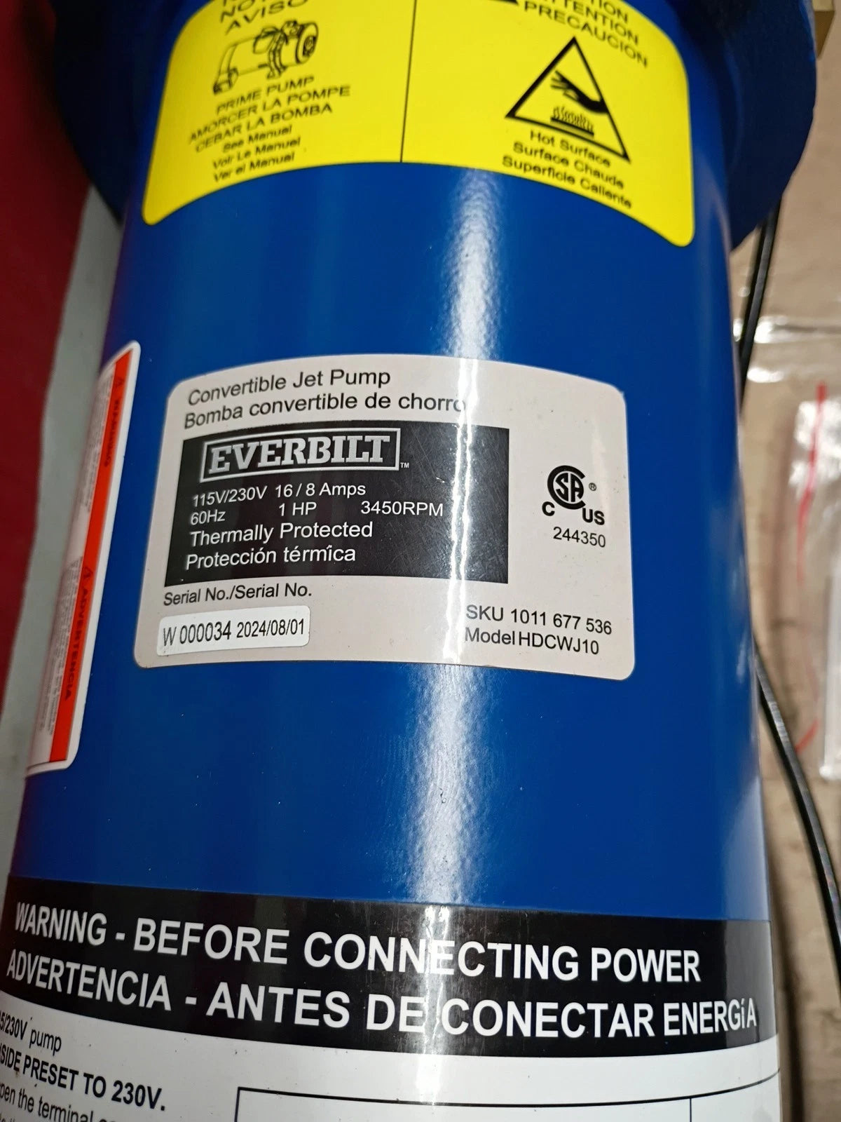 Everbilt HDCWJ10, 1 HP Professional Convertible Jet Pump 24 GPM, OB, Parts Only,
