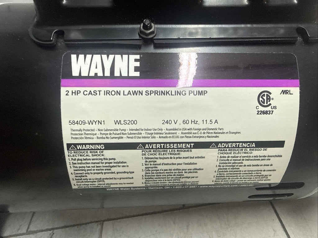 Wayne 58409-WYN1, 2 HP Permanent Lawn Irrigation Sprinkler Pump Open Box,
