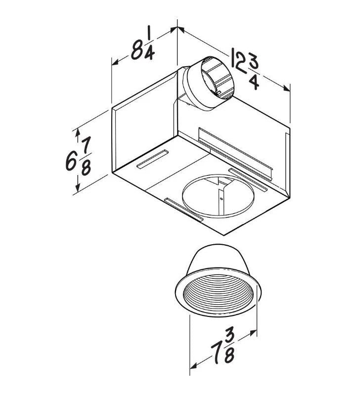 Broan Nutone 744RNL 50-80 CFM Ceiling Bathroom Exhaust Fan with Light.