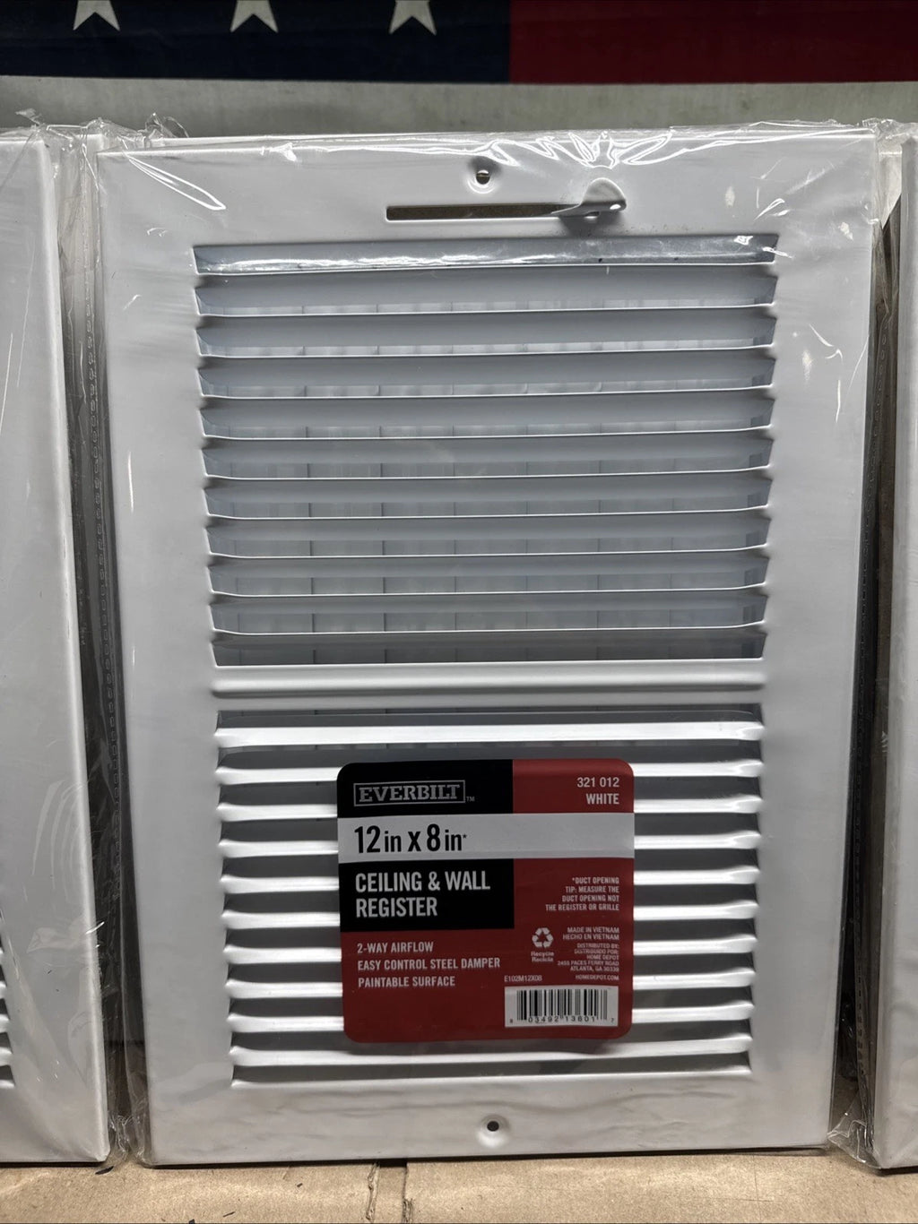 Lot Of 30 Everbilt 12 in. x 8 in. 2-Way Steel Wall/Ceiling Register in White.