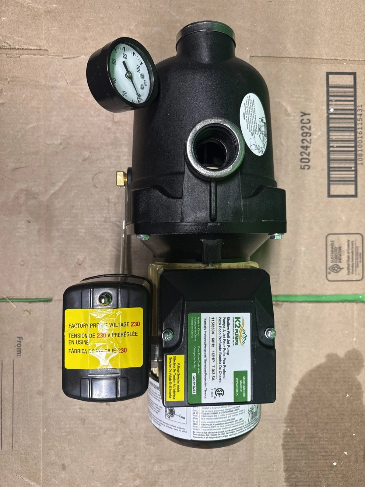 K2 Pumps Shallow Well Jet Pump 1/2 Hp Lead Free Thermoplastic 115/230V
