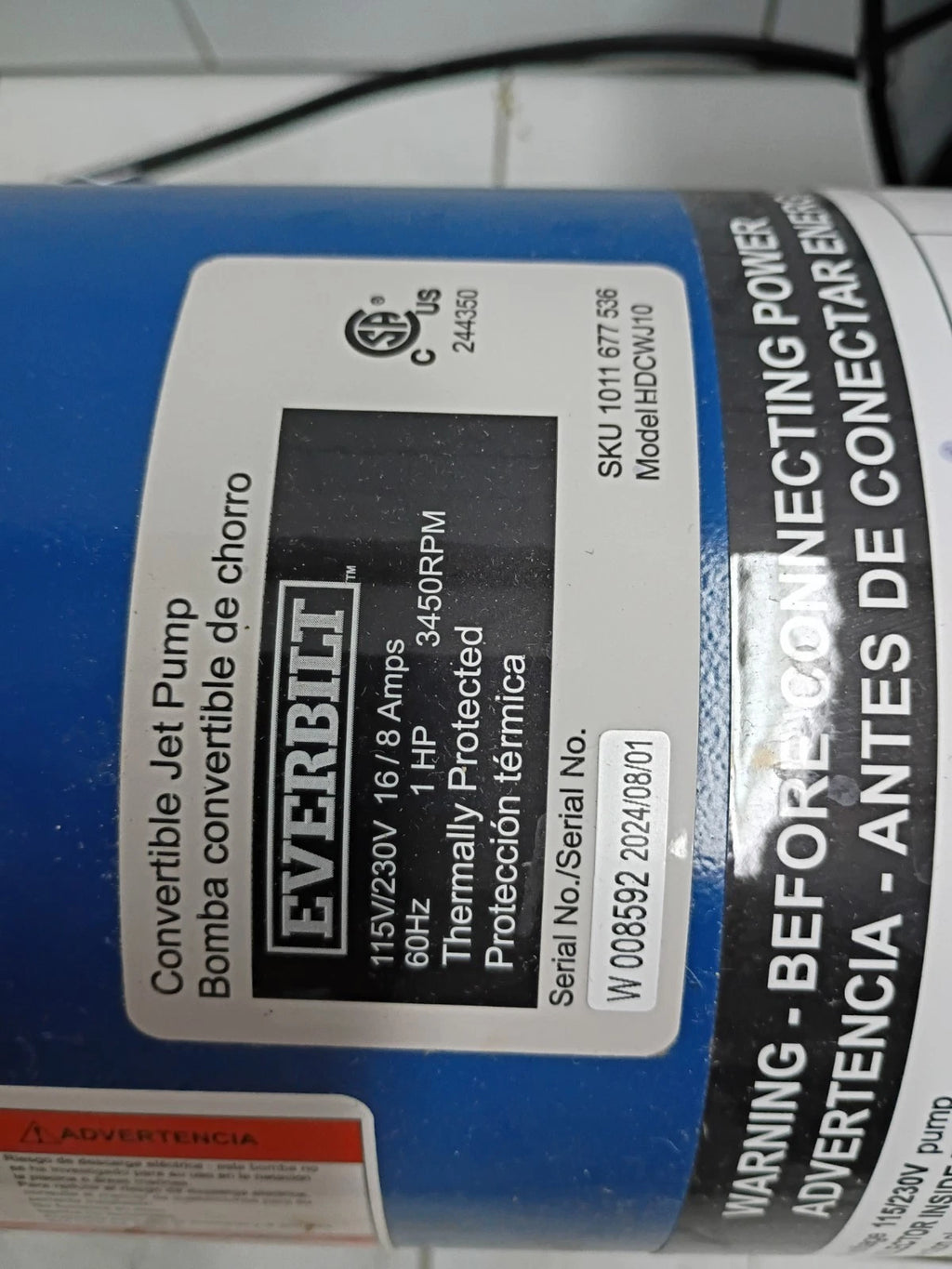 Everbilt HDCWJ10, 1 HP Professional Convertible Jet Pump PARTS ONLY READ