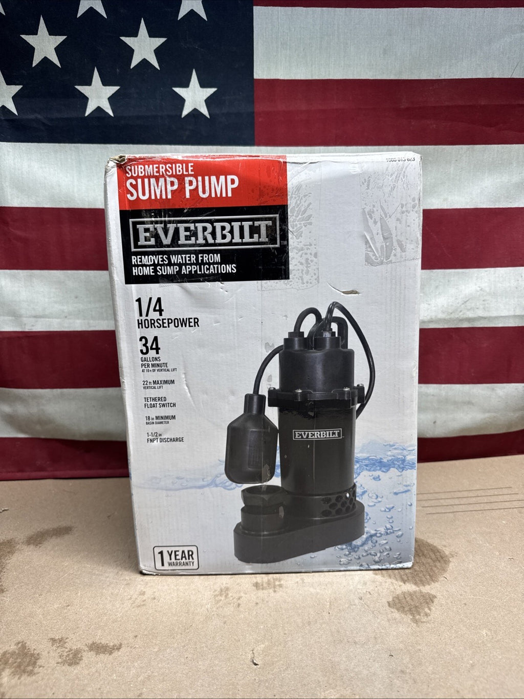 Everbilt 1/4 HP Aluminum Sump Pump w/ Tether Float Switch HDSP25W NEW OPEN BOX.