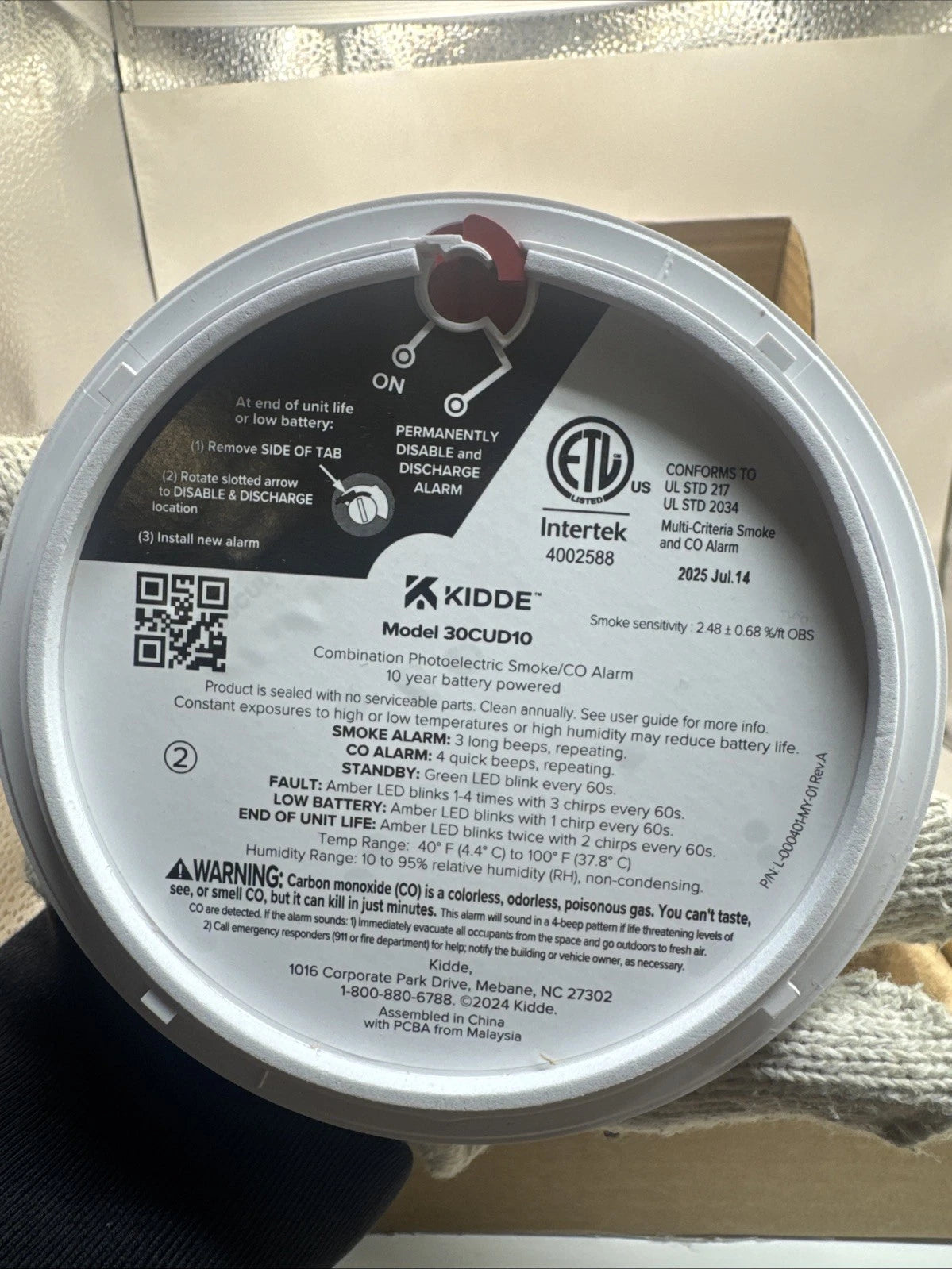 Kidde Smoke & CO Detector, 10-Year Battery, LED Warning Indicators 30CUD10.!