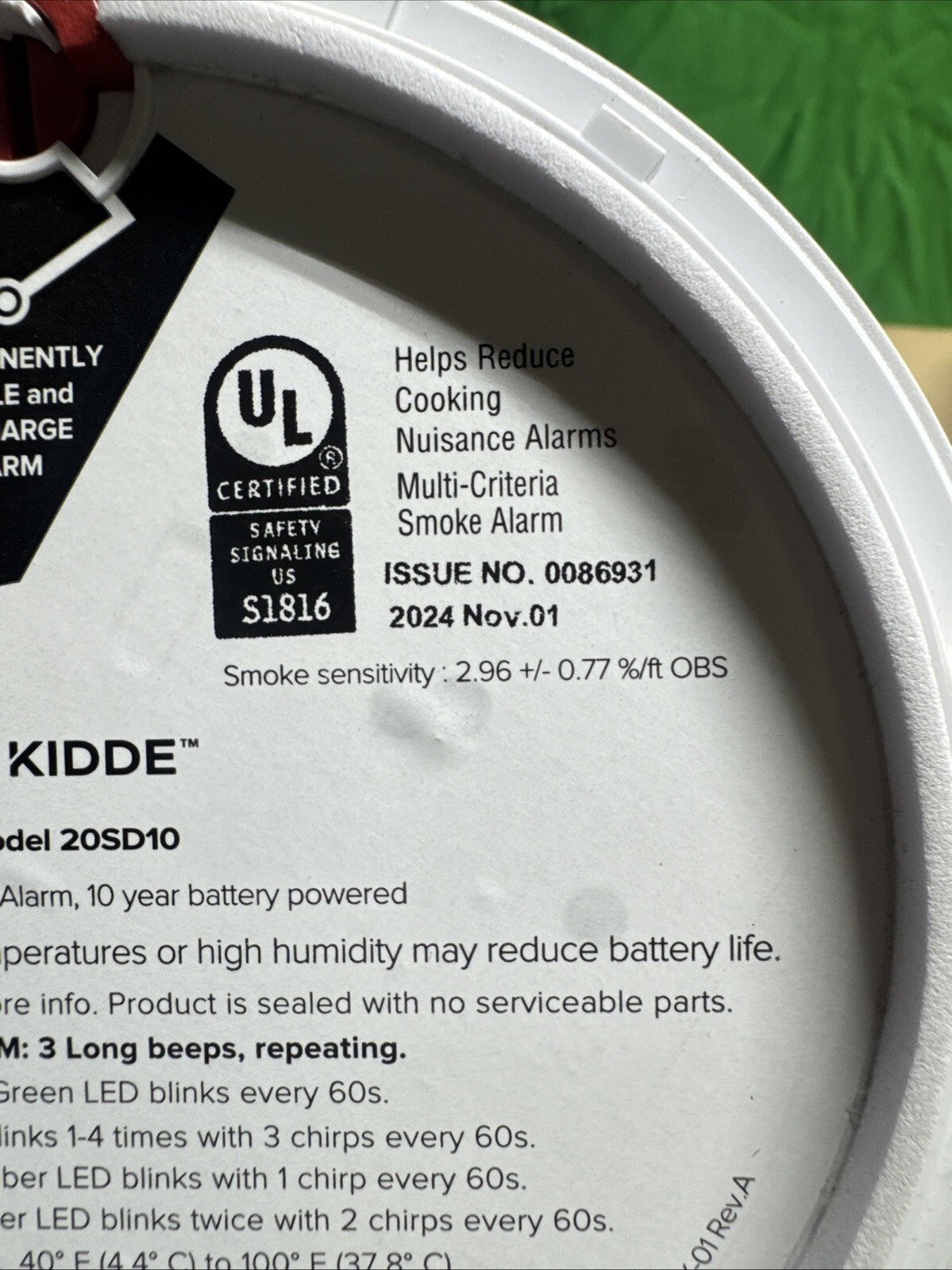 Kidde 10Yr Battery Smoke Detector W/LED Warning Light 1pk-Mdl:20SD10
