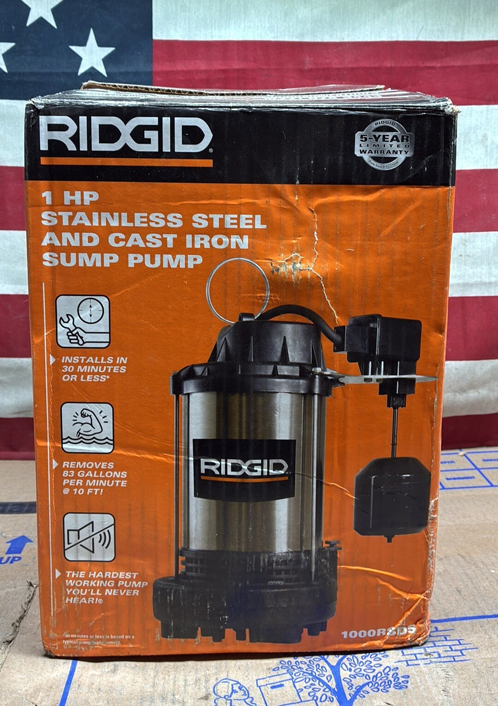 Rigid 1000RSDS 1 HP Stainless Steel Dual Suction Submersible Sump Pump used