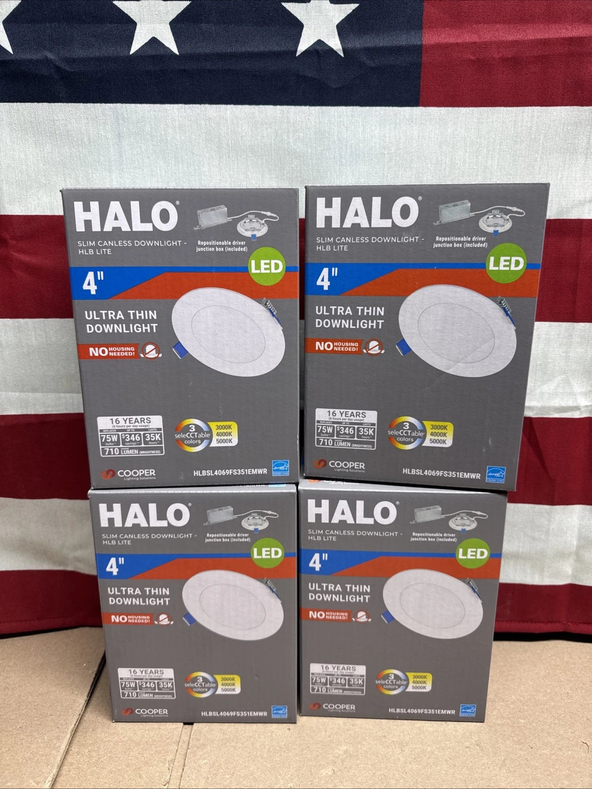 (4-Pack) HALO HLBSL 4in. Adjustable CCT Canless IC Rated Dimmable Indoor,Outdoor