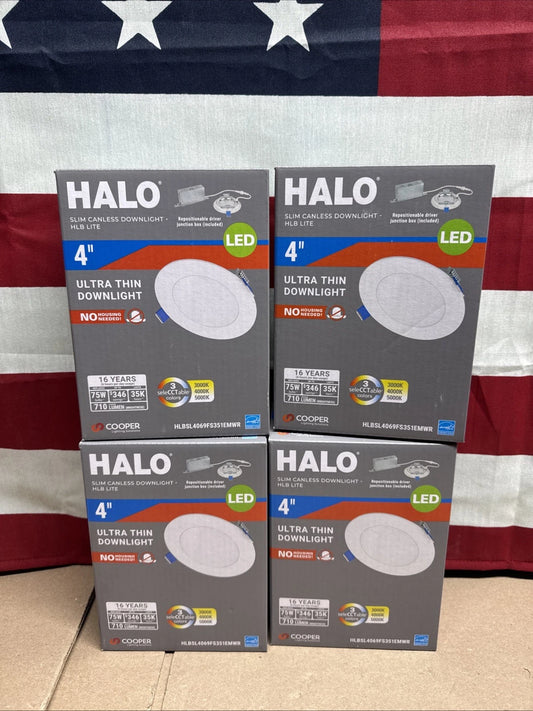 (4-Pack) HALO HLBSL 4in. Adjustable CCT Canless IC Rated Dimmable Indoor,Outdoor