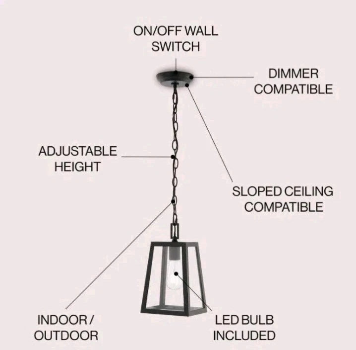 JONATHAN Y Glendale 6.75 in. Black Outdoor Industrial Farmhouse Pendant Light OB
