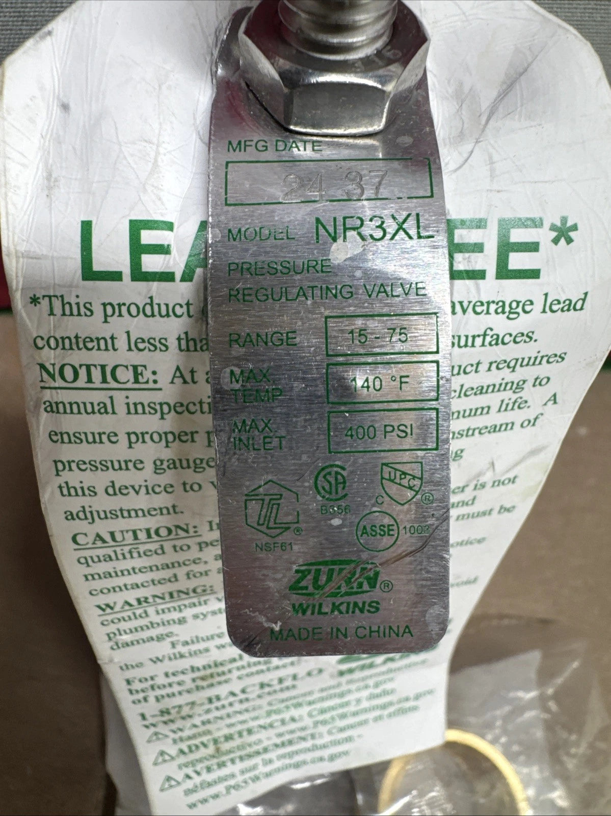 Wilkins 3/4 in. NR3XL Pressure Reducing Valve with Double Union FNPT Connection