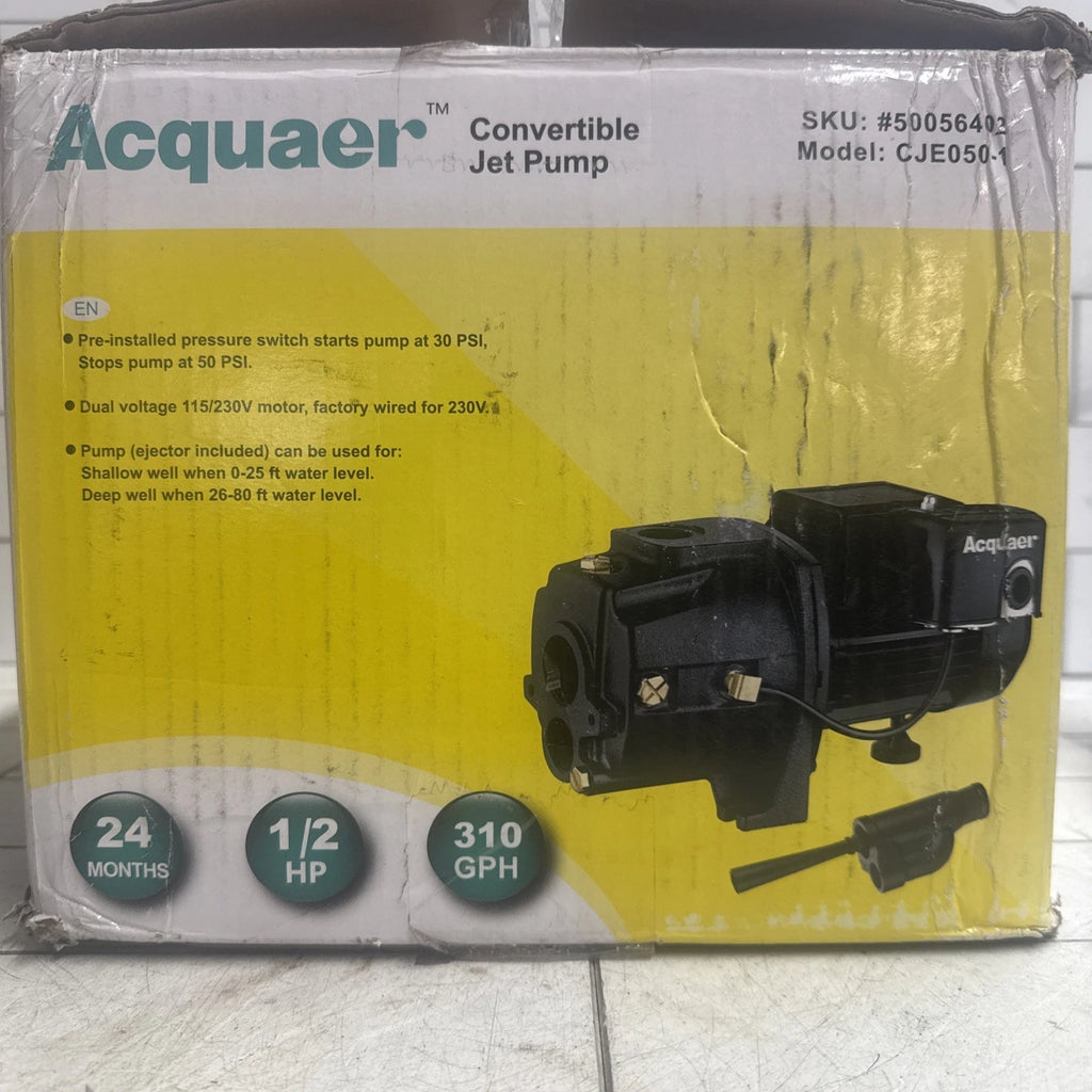 Acquaer CJE050-1 1/2 HP Cast Iron Convertible Jet Pump NEW Open Box