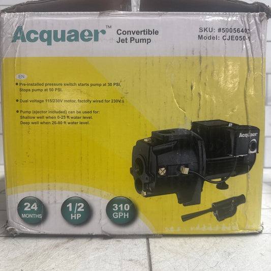 Acquaer CJE050-1 1/2 HP Cast Iron Convertible Jet Pump NEW Open Box