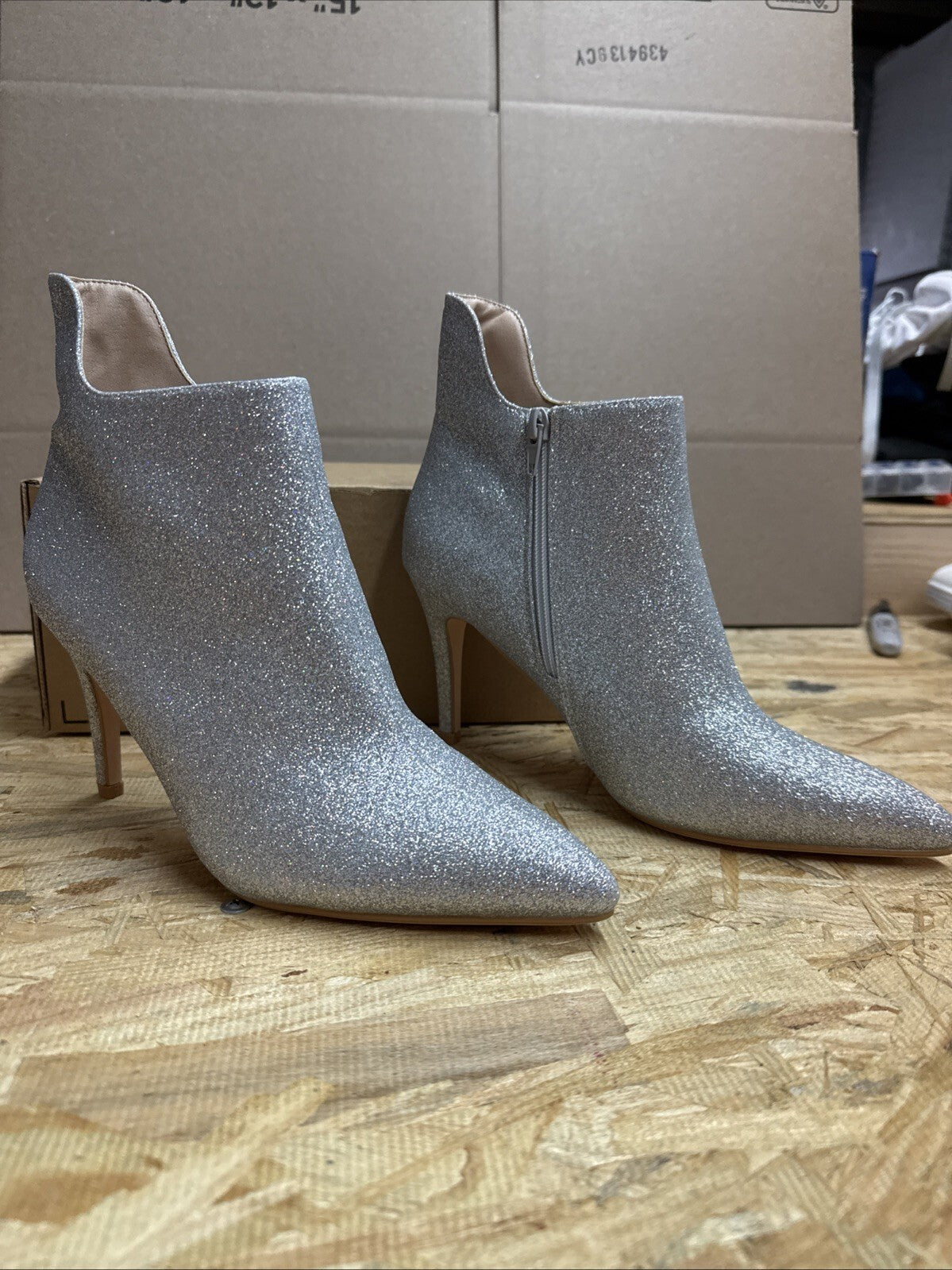 Allegra K Glitter Sparkle Stiletto Heel Zip Ankle Boots Sz 9